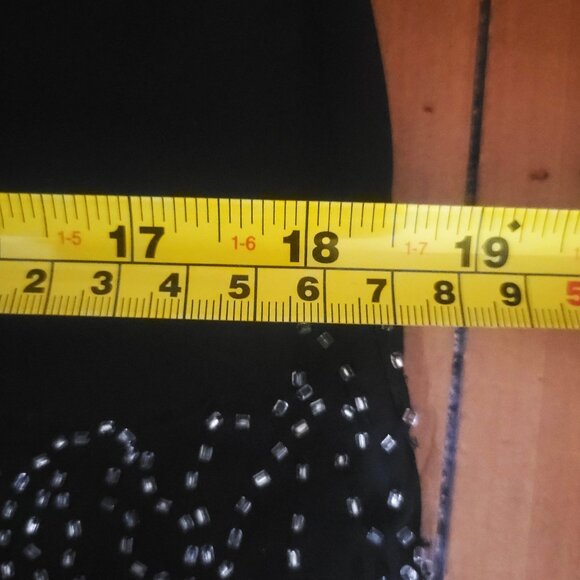 Alex Evenings Black Chiffon Drop Waist Bead Embellished Open Neck Gown - Sz 14 - Picture 12 of 16